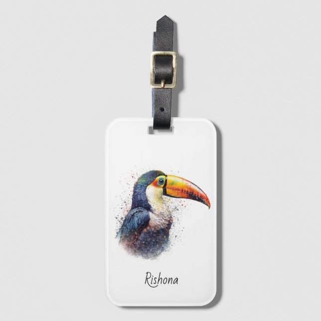 Étiquette À Bagage Tropical Splendor Toucan, personnalisé (Devant Vertical)