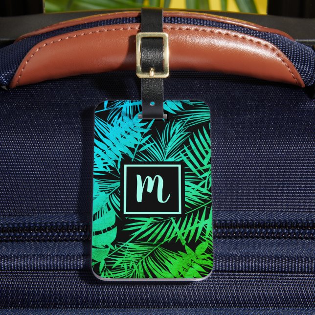 Étiquette À Bagage Tropical vert turquoise feuille de palme moderne c (Insitu Rectoal 2)