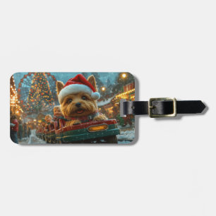 Étiquette À Bagage Trottinette de chien Terrier Australien Noël
