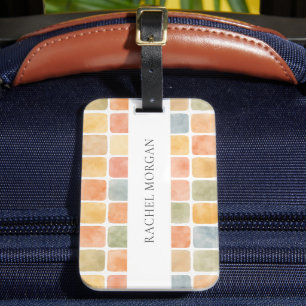 Étiquette À Bagage TUILES AQUARELLE BOHO COULEUR TERRE Personnalisé