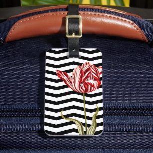 Étiquette À Bagage Tulip Botanique Chevron Stripes Motif