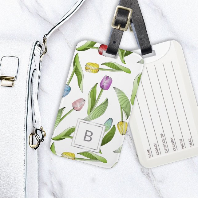 Étiquette À Bagage Tulipe colorée moderne monogramme (Créateur téléchargé)