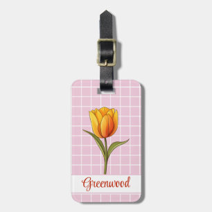 Étiquette À Bagage Tulipe orange, quadrillage rose et blanc, personna