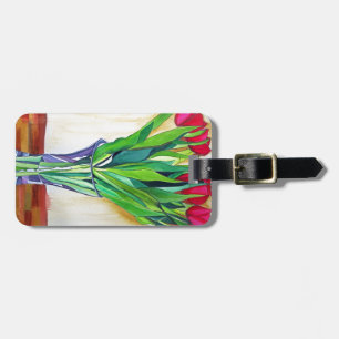 Étiquette À Bagage tulipe rose et rouge aquarelle art