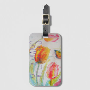 Étiquette À Bagage Tulipe Tulipe Rose Floral Aquarelle Nom de Femme