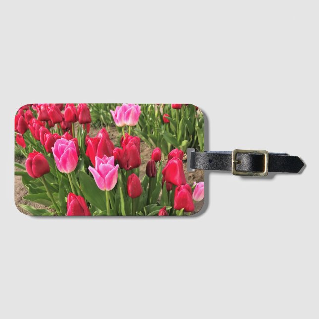 Étiquette À Bagage Tulipes roses et rouges (Devant Horizontal)
