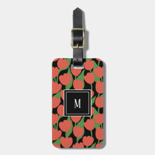 Étiquette À Bagage Tulipes rouges rétro, monogramme personnalisé