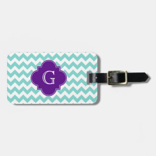 Étiquette À Bagage Turq / Aqua Wht Chevron Purple Quatrefoil Monogram