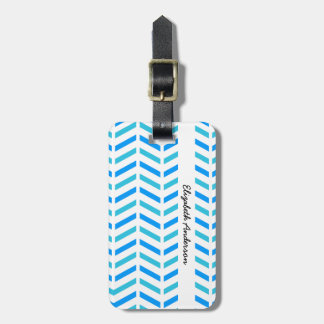 Étiquette À Bagage Turquoise à la mode et motif blanc de Chevron