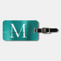Turquoise Aqua Vert brossé métal Script Monogramme