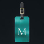 Étiquette À Bagage Turquoise Aqua Vert brossé métallique Script Monog<br><div class="desc">Tag Turquoise moderne Aqua vert en métal brossé Script Monogramme mignon sac</div>