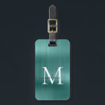Étiquette À Bagage Turquoise Aqua Vert brossé métallique Script Monog<br><div class="desc">Tag Turquoise moderne Aqua vert en métal brossé Script Monogramme mignon sac</div>