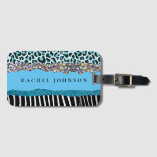 Étiquette À Bagage Turquoise Bleu Sarcelle Féminin Moderne Glamour Ré