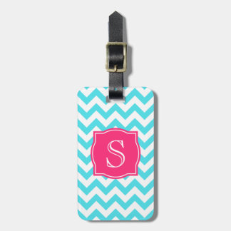 Étiquette À Bagage Turquoise de zigzag et monogramme fait sur