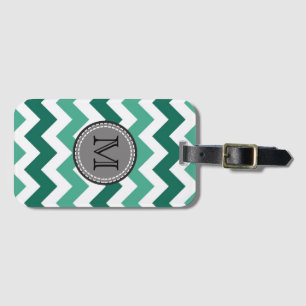 Étiquette À Bagage Turquoise et Mint Chevron Zigzag Monogram