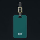 Étiquette À Bagage Turquoise foncé et blanc I Monogramme moderne<br><div class="desc">Ce design moderne avec étiquette à bagages comporte un riche arrière - plan Turquoise foncé,  avec vos initiales en gras texte blanc pour un look simple et élégant,  mais professionnel.</div>