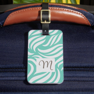 Étiquette À Bagage Turquoise Modern Foliage Feminine Monogram Travel 