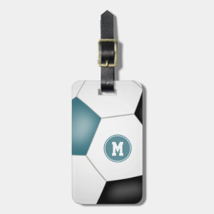 Étiquette À Bagage turquoise noir blanc soccer monogrammé