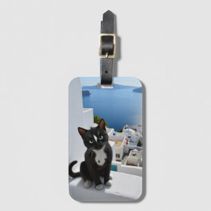 Étiquette À Bagage Tuxedo Chat en Bleu et Blanc Bliss