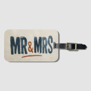 Étiquette À Bagage Typographie de bloc imprimé vintage "MR & MRS"