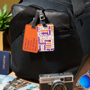 Étiquette À Bagage Typographie de Merci multilingue violet orange