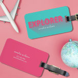 Étiquette À Bagage Typographie moderne rose Turquoise Explorer Bag Ta<br><div class="desc">Pour l'explorateur du monde; express-toi et laisse tes bagages se détacher du reste de la réclamation de bagages avec cette étiquette de sac de Typographie turquoise et rose audacieuse avec le mot "Explorer" avec une ombre de fond. Personnalisez cette balise avec vos informations et pour plus d'options comme changer la...</div>