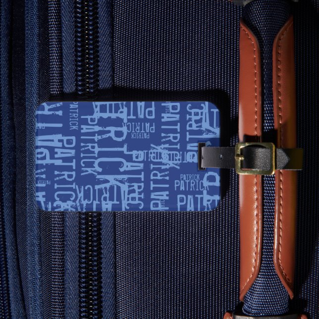 Étiquette À Bagage Typographie personnalisée BLUE Nom Motif (Insitu Rectoal 4)