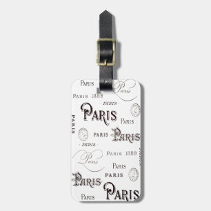 Étiquette À Bagage Typographie vintage noir blanc Paris français