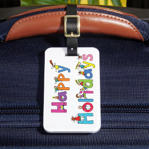 Étiquette À Bagage Typography de stick figure de vacances heureuses p