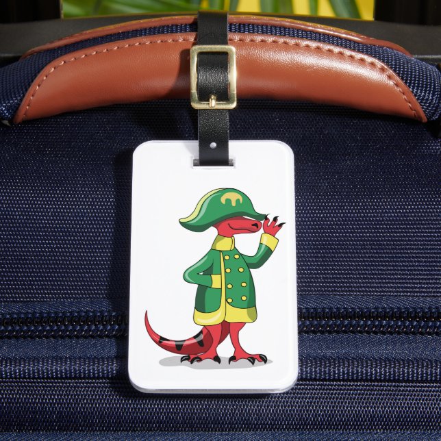 Étiquette À Bagage Un Dessin Tyrannosaur Rex Habillé Comme Napoléon. (Insitu Rectoal 2)