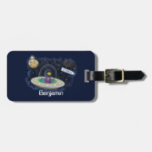 Étiquette À Bagage Un joli poisson heureux dans l'espace dessin animé