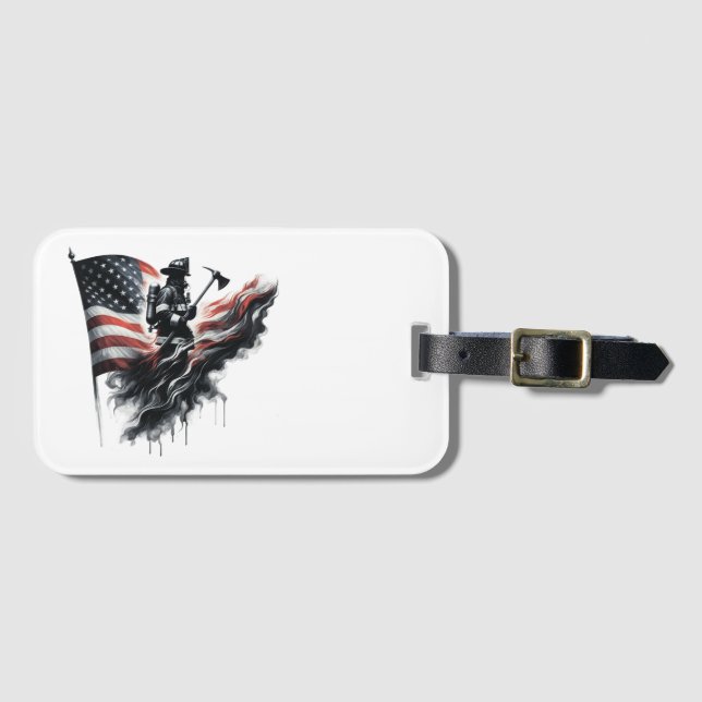 Étiquette À Bagage Un pompier américain.Drapeau des Etats-Unis. (Devant Horizontal)