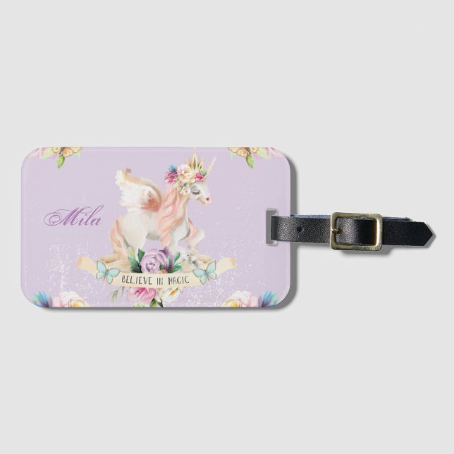 Étiquette À Bagage Une mignonne licorne avec votre nom dessus (Devant Horizontal)