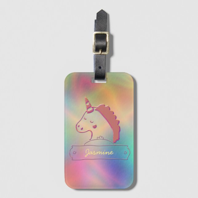 Étiquette À Bagage Unicorne 3D Holographique Nom personnalisé   (Devant Vertical)