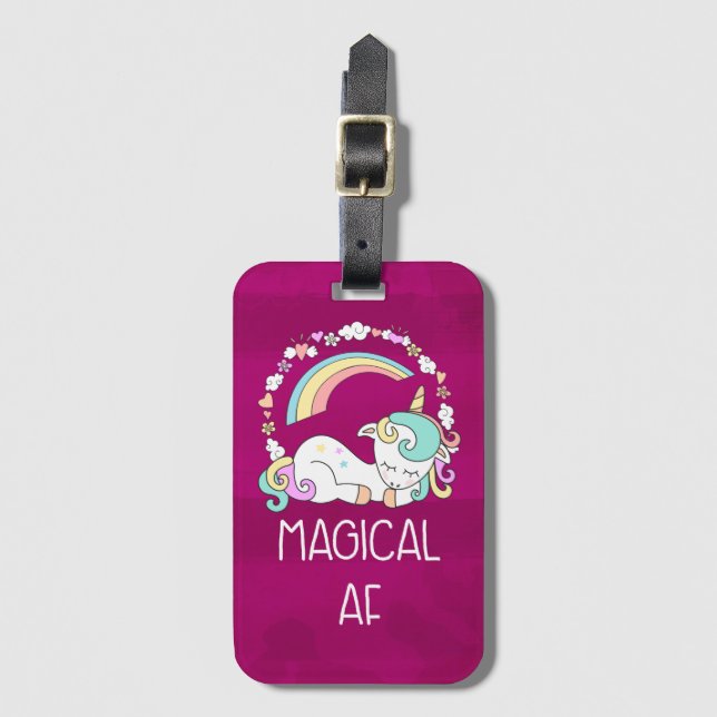 Étiquette À Bagage Unicorne drôle dire magique AF (Devant Vertical)