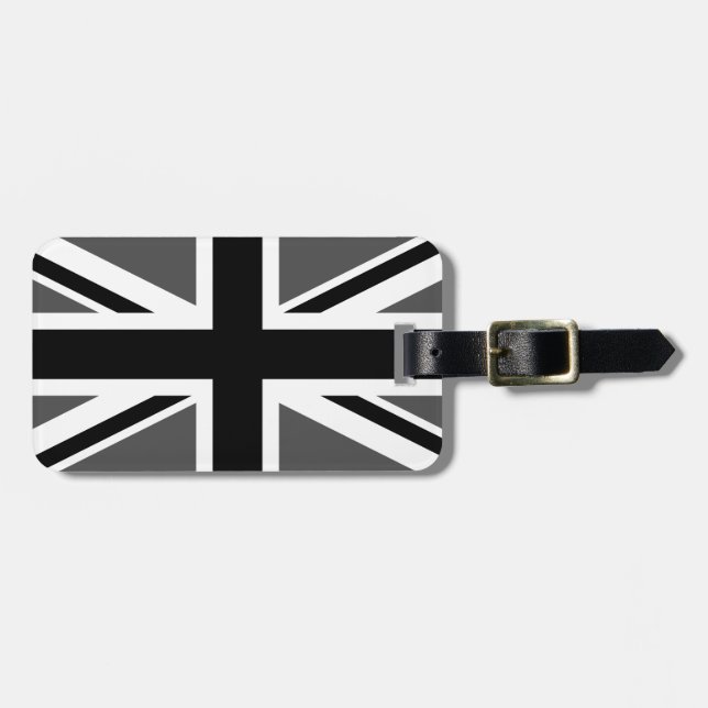 Étiquette À Bagage Union Jack noir et gris (Devant horizontal)
