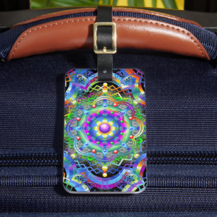 Étiquette À Bagage Univers Mandala Couleurs Psychédéliques