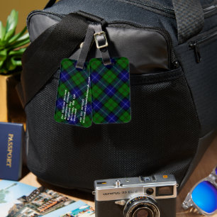 Étiquette À Bagage Urquhart tartan bleu vert plaid