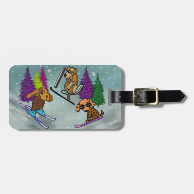Étiquette À Bagage Vacances de ski de chiot (Devant horizontal)