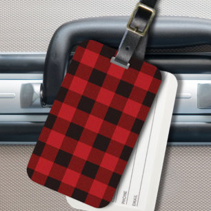 Étiquette À Bagage vacances d'hiver rustique plaid de buffle noir rou