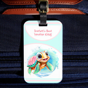 Étiquette À Bagage Vacances été Tortue mignonne Fille personnalisée