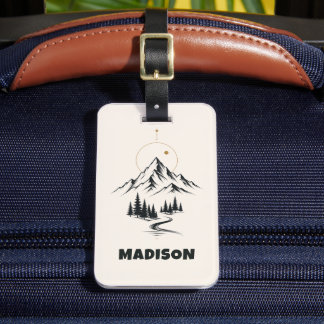 Étiquette À Bagage Vacances personnalisées en montagne avec des arbre