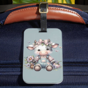 Étiquette À Bagage Vache Bébé mignonne Pastel dans les salons avec fl