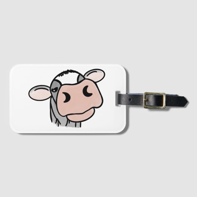 Étiquette À Bagage vache de dessin animé noir blanc rose baiser gris  (Devant Horizontal)