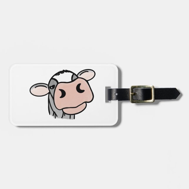 Étiquette À Bagage vache de dessin animé noir blanc rose baiser gris  (Devant horizontal)