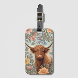 Étiquette À Bagage Vache des Highlands Pastel Floral Inspiré de Willi
