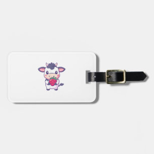 Étiquette À Bagage Vache Kawaii Cute Avec Des Fraises Béton Adorable