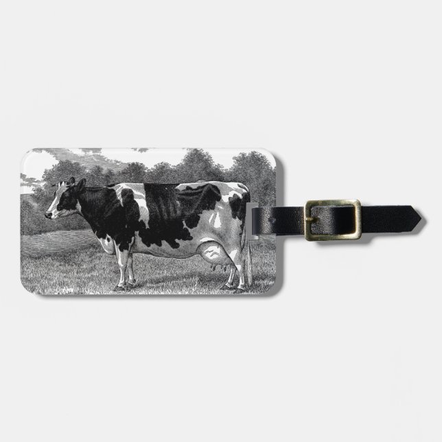 Étiquette À Bagage Vache laitière vintage (Devant horizontal)