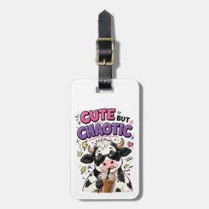 Étiquette À Bagage Vache mignonne mais chaotique avec café glacé