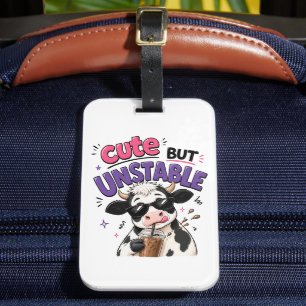 Étiquette À Bagage Vache mignonne mais instable avec café glacé